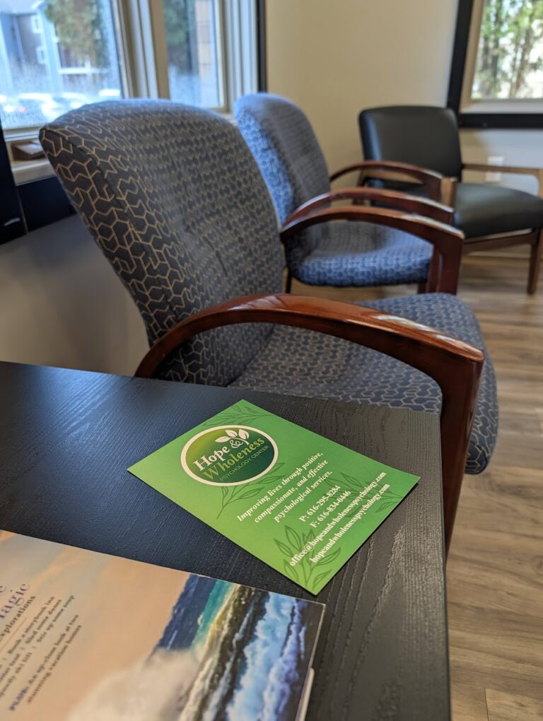 Waiting area chairs at the Hope and Wholeness Grand Haven office